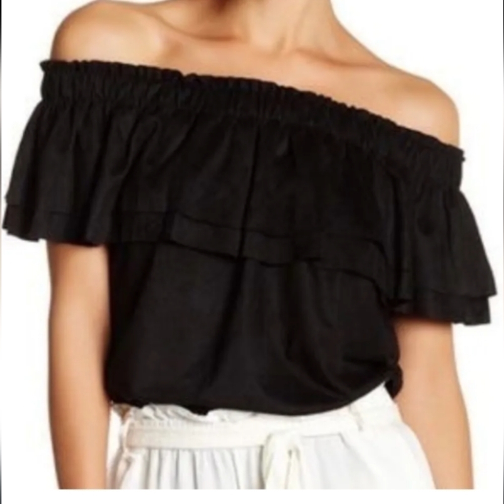 Young Fabulous & Broke Womens Top Sz M Black Faux Suede Off the Shoulder Holiday